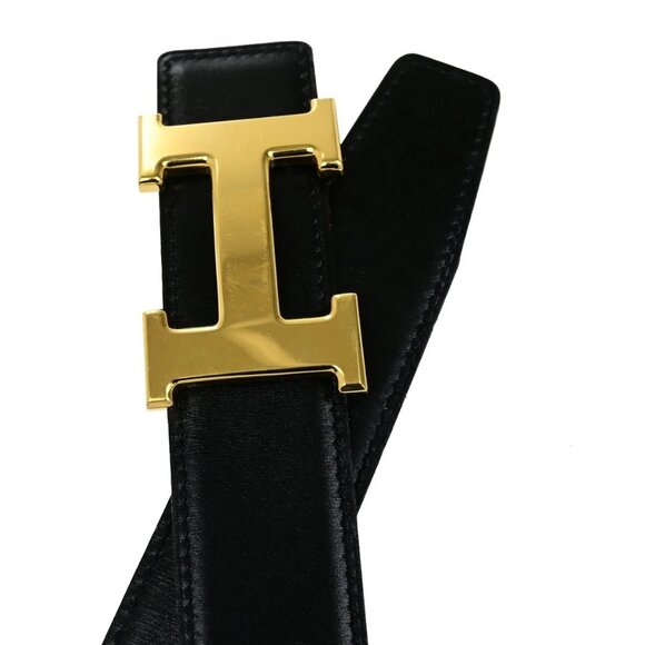 HERMES H Logo Constance Reversible Buckle Belt Leather #65 Black Brown 89YH155 - Picture 3 of 13